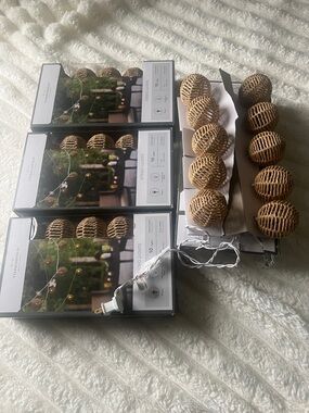 4,Threshold Woven Rattan Lantern String Lights - Natural Brown and White